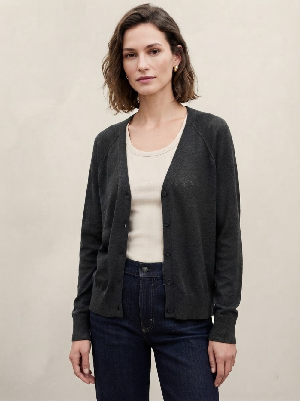GAP Linen Blend Cardigan Sweater XL Black V-Neck Long Sleeve Lightweight NWT